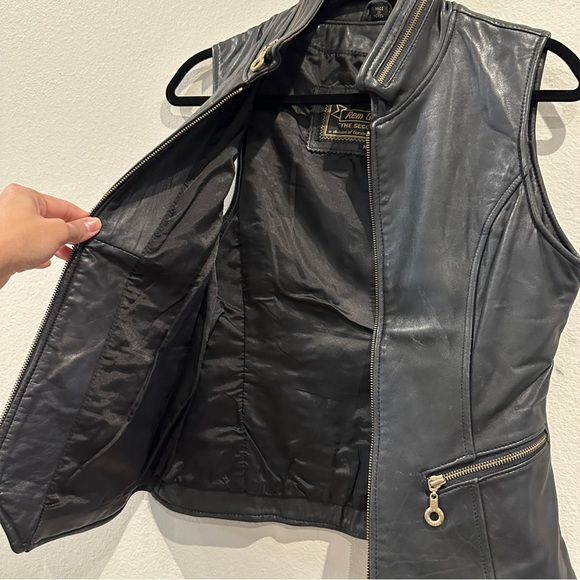 Rem Garson Womens Leather Vest Full Zip Black Biker Moto Jacket sz XS-S - Picture 7 of 12